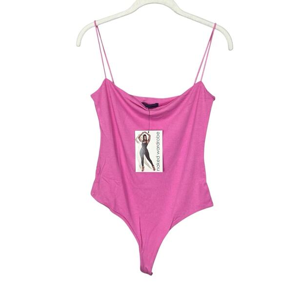 NWT Naked Wardrobe Fine Lines Square Neck Bodysuit Light Pink sz L Snatched - Picture 2 of 8